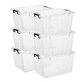 Cetomo Plastic Storage Bin Box Stackable and Nestable with Lid and Secure Latching Buckles, Clear, 18Qt x 6, Pack of 6
