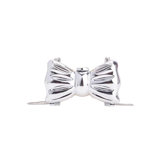 HZhuyu Bow Purse for Women Mini Bow Flower Clutch Purse Crossbody Cute Clutch Y2k Bow Metallic Small Party Mirror Handbag(Silver Bow)