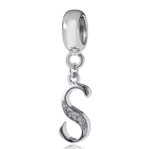 Letter Charm Initial S Charm Alphabet Crystal Charm Anniversary Charm Word Charm for Pandora Charm Bracelet (S)