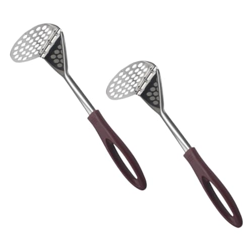 SHOWERORO 2Pcs Long Handle Stainless Steel Potato Mashers Cooking Tools with Ergonomic Grip Shovels for Easy Potato and Vegetable Mashing Convenient Storage Design