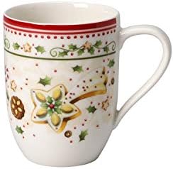 Villeroy & Boch Winter Bakery Delight kubek śniadaniowy, porcelana premium, biały/czerwony, 18 cm, spadająca gwiazda, duży spodek