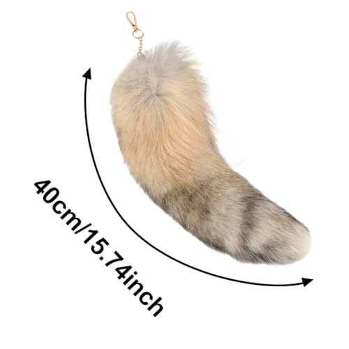 Image of 15.75 Inch Long Fluffy Faux Fur Tail Keychain, Fake Animal Tails for Handbags Backpacks Charm Tassel Ornaments (Light Orange-Grey)