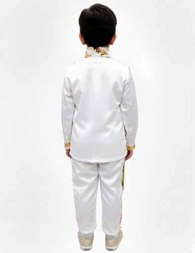 Image of BookMyCostume White & Golden Sequin Western Dance Costume for Boys | Stylish Shiny Full Sleeve Shirt and Pant Set with Zipper Closure | Annual Dance Costume for boys | Fancy Dress for Boys | 7-8 Years