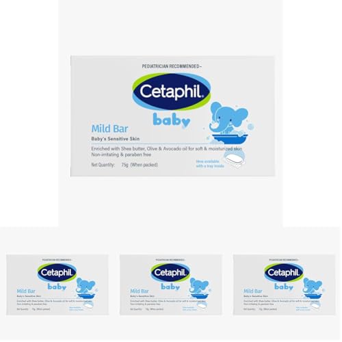 Image of Cetaphil Baby Mild Cleansing Bar for Newborns & Babies 75 gm | With Shea Butter, Avocado Oil & Olive Oil | Gentle, Hypoallergenic, Pediatrician Recommended | Dry & Sensitive Skin (Pack of 4)