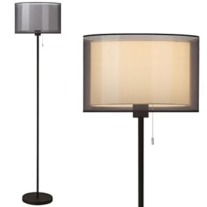 KDG Modern Floor Lamp for Living Room, Tall Standing Floor Lamp Corner Lighting, Fabric Lampshade LED Bulb Bright Pole Light, High Light for Bedroom, Reading, Office, Study Room, Warm Light(Black)