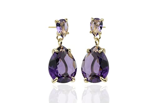 Améthyste en or 14k boucles d'oreilles pendantes artisanales