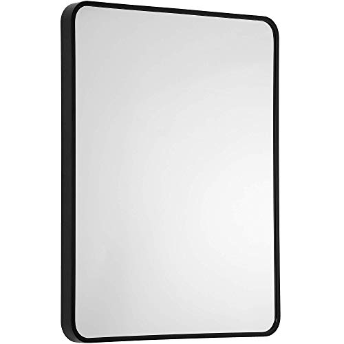 HEARTH & STONE Matte Black Mirror for Bathroom, Black Vanity Mirror, Black Bathroom Mirror Black Frame Mirror (22x28 inches) Black Mirror for Wall Black Rectangle Metal Mirror