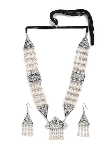 Juego de joyas Ghungaroo plateado oxidado de latón talla S con pendientes DMZ-2394