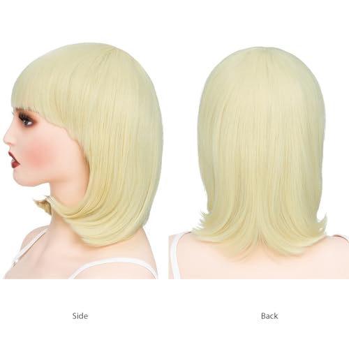 Image of Rose bud Blonde Wig Bob Straight 12 Inch Short Hair Cosplay Wigs for Women Costume Party Halloween