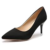 Hauteur du talon : 8 cm. Escarpins à enfiler en daim synthétique à bout pointu pour femme - Confortables - Pour bureau, mariage, fête, Noir , 40.5 EU