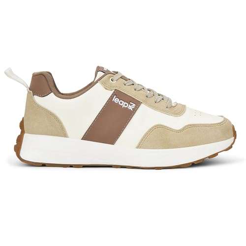 Image of Liberty Leap7x FRONX-2E Men's Casual Lacing Sneakers, Beige and Blue | Suitable for Walking Travel, College, Office | Comfortable Lace-Up Casual Shoes | Lightweight Stylish Fashion Footwear for Men