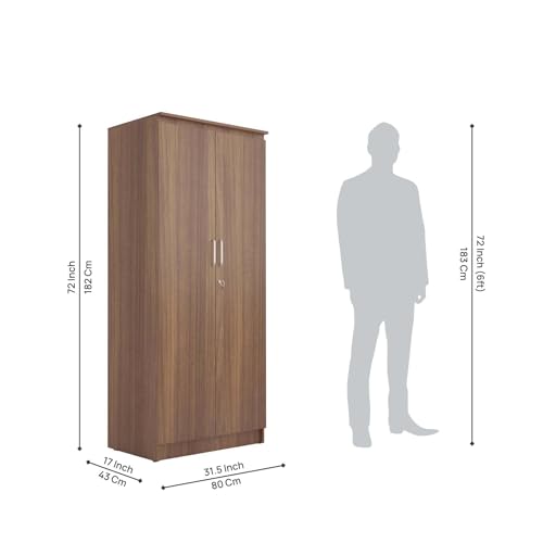 Image of COUCH CULTURE Mono Engineering Wood 2 Door Wardrobe | Almirah for Clothes Wooden | Wardrobe Organizer for Clothes | Multipurpose Almirah for Storage Bedroom | 1 Year Warranty - Leon Teak Finish
