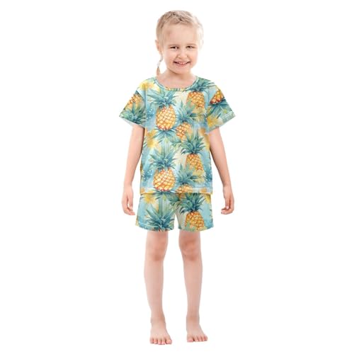 ALAZA Pineapples on Vintage Background Pajama Set Short Sleeve Sleepwear Soft Lounge Nightwear3