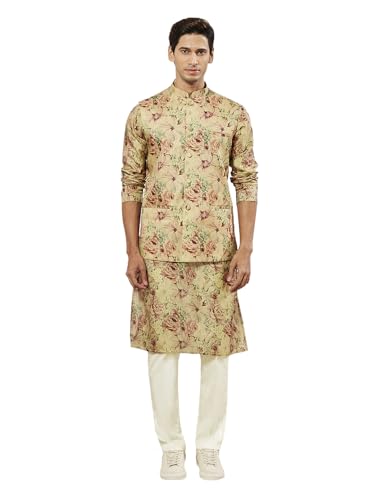 Veste Nehru avec pyjama kurta en soie pour homme vêtement indien traditionnel imprimé floral