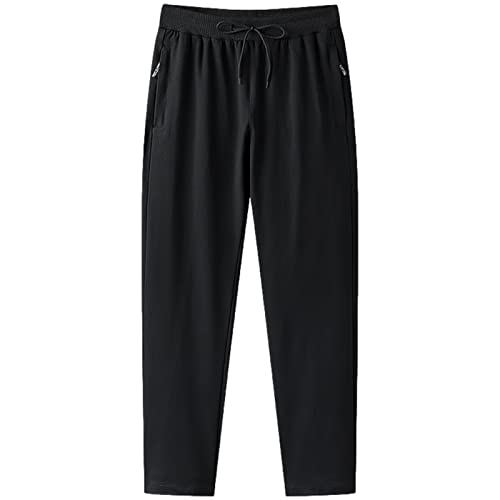 Jamron Hombre Corte Ajustado Pantalón de Chándal de Algodón Pantalón de Jogging con Bolsillos con Cremallera Fondo Abierto Negro 4XL