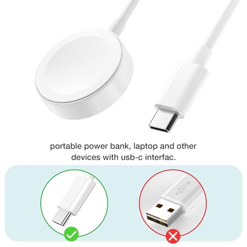 Image of USB C Watch Charging Cable for Apple Watch, Wireless Magnetic Charger for iWatch, 1 Metre Watch Cable Type C Portable Charging Station Compatible with Apple Watch Series 10 /9 /8 /7 /6 /5 /4 /3 /2 /1 /Ultra