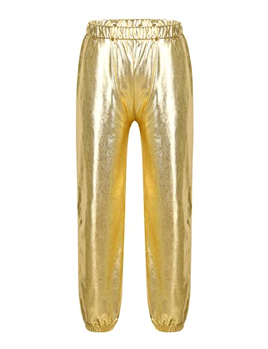 SEAUR Pantalon Métallique Brillant Enfant Fille – Disco Party Danse Hip-Hop, Taille Élastique 110 (104-110 UE)
