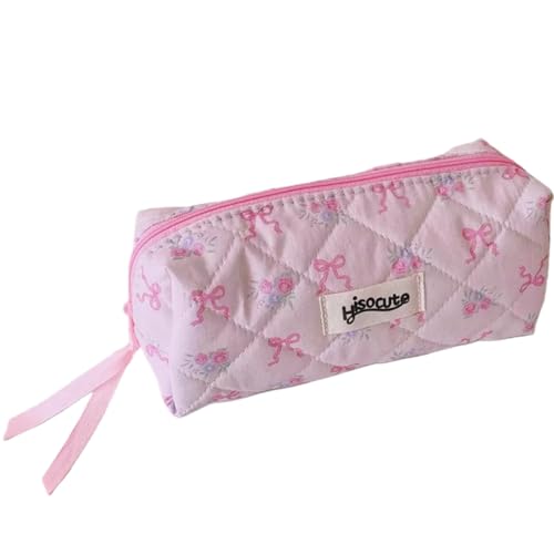 Image of Carry bloom Pencil Pouch Cute Pencil Case for Girls Aesthetic Pencil Bag with Zipper Pen Cases School Supplies Makeup Bag (bow flower pink)
