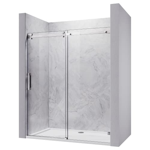 Sunny Shower Door Frameless Sliding Shower Doors 60 In. W X 72 In. H,5/16" Clear Tempered Glass Shower Enclosure With Square Rail,Brushed Nickel Finish #TOP7