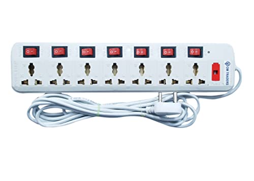 Image of Om Traders Extension Cord with Individual 7 Switches Extension Boards (White)(RED) 7 Plus Three Pin Plug