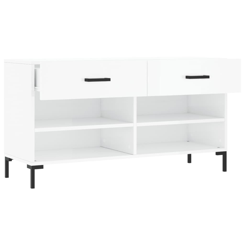 Blanc Meuble À Chaussures 102x35x55 cm Bois Composite 2 Tiroirs 4 Étagères