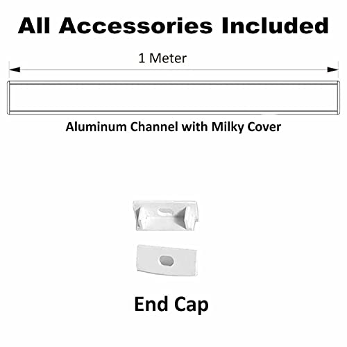 Image of Abaj Lighting 25x12mm LED Strip Light 1Meter Aluminium Rectangular Surface Profile Light Channels with Diffused Cover, End Caps and Mounting Clips - Pack of 5, Corded Electric, White