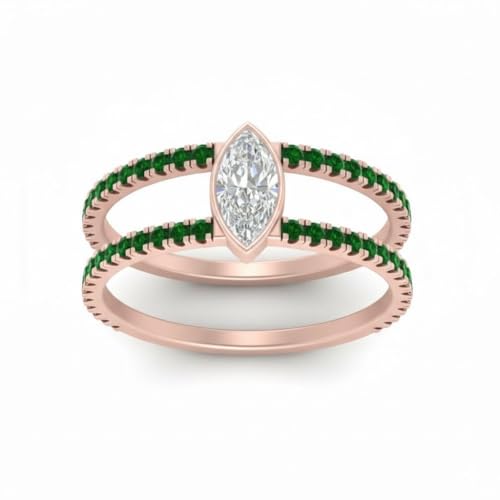 Image of Choose Your Gemstone Marquise Bezel Set Diamond CZ Band Rose Gold Plated Marquise Shape Split Shank Engagement Ring Lightweight Office Wear Everyday Gift Jewelry US Size 4 to 12