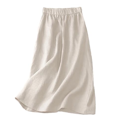 Women's Elastic Waist Midi Skirt A Line Cotton Skirt Solid Color 2024 Summer Casual Skirt