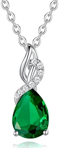 FANCIME Emerald Necklace 14K Solid White Gold Teardrop Pendant with Diamond May Birthstone Necklace Jewelry Gifts for Mom Women