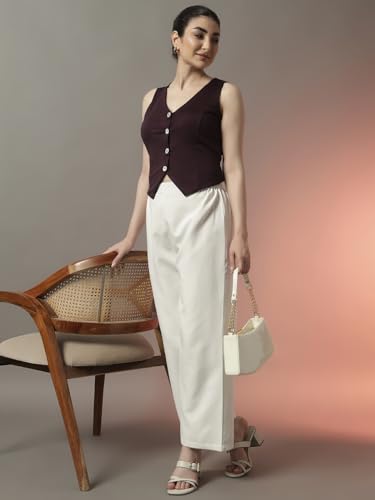 Image of Trend Arrest.ed Women's V-Neck Waistcoat | Button-Down Sleeveless Top | Premium Stretchable Lycra Formal & Casual Layer