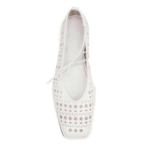 OMLISHZTY Ballet Flats for Women Lace Up Square Toe Mary