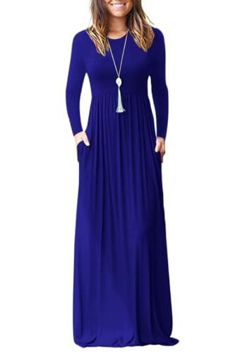 Image of AUSELILY Womens Long Sleeve Maxi Dress Casual Empire Waist with Pockets