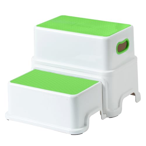 Image of Victostar Toddler Step Stool,2 Kids Step Stool for Bathroom Sink,Baby Potty Stool with Anti-Slip Surface and Rubber Bottom,Plastic Stool with Handle for Toilet Potty Training Bathroom Kitchen