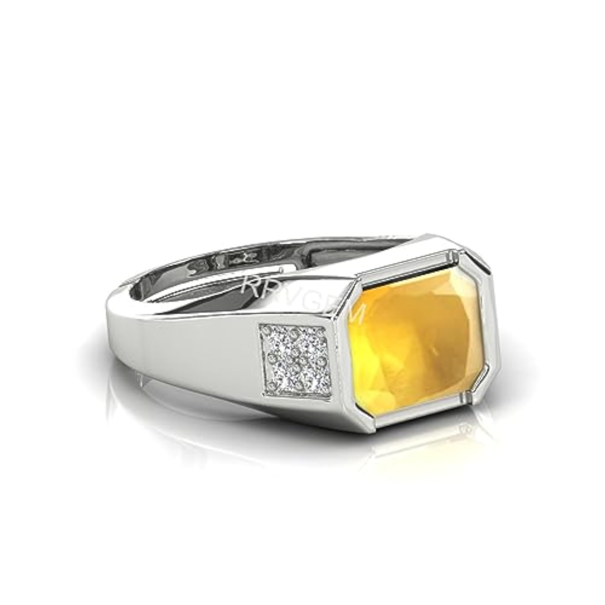 Men's/Women's Adjustable Silver Plated Yellow Sapphire Ring