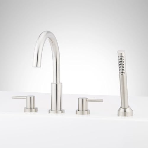 Signature Hardware 955162-LV Lexia Deck Mounted Roman Tub Filler with Hand Shower - Less Rough-In Valve - Brushed Nickel