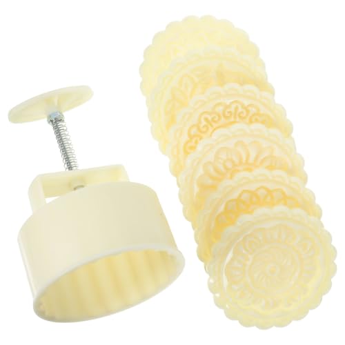 Kichvoe Moon Cake Mold Set 1 Mold 6 Stamps for Handmade Ice Skin Mung Bean Cake Baking Tool Easy Release Kitchen Baking for Home Use