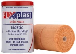 Elastic Adhesive Bandage, 10cm x 4m (Pack of 1) |Joint and Muscle Support, Sports Injury | Pain Relief | Stretched Length | FLXplast.