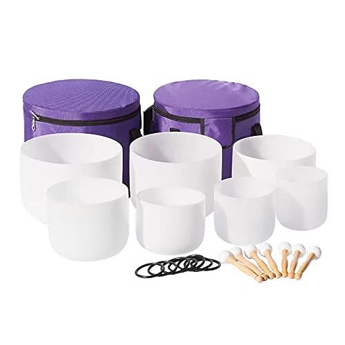 Tigela De Canto De Cristal De Quartzo Fosco De Chakra, Kit De 7 Peças De 6 A 12 Polegadas, Com Estoj