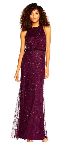 Image of Adrianna Papell Womens Halter Blouson Beaded Gown