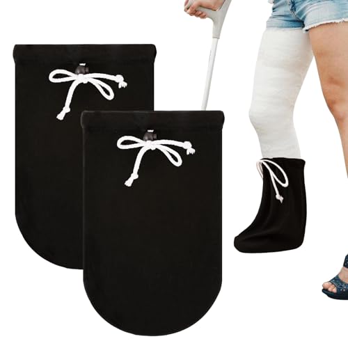 2Pcs Cast Sock Cover for Foot, Leg Cast Cover Below The Knee Cast Sock Sleeve Cast Toe Cover Socks Adjustable Drawstring Cast Protector Cast Sleeve for Men Women Foot Leg Ankle Proof（Black）