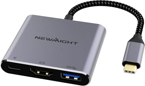 Adaptateur USB C vers HDMI avec Sortie 4K Port USB 3.0 et Port de Charge de Type C 100 W, Newmight Adaptateur multiport AV numérique pour MacBook Pro/Air, iPad Pro