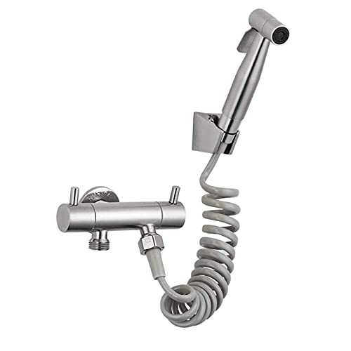 JIYTG Kit de pulverización de bidé de mano de acero inoxidable 304, pulverizador de bidé para inodoro, pistola de pulverización de bidé, juego de válvula angular