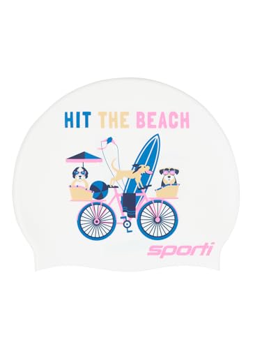 Sporti Beach Day Silicone Swim Cap – Silicone Swim Cap for Pool & Beach Days, Easy On/Off Fit - Beach Day