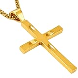 LIFETIME JEWELRY 24k Real Gold Plated Cross Necklace for Women & Men - Four Diamond Cuts Cross Pendant with Chain - Lifetime Replacement