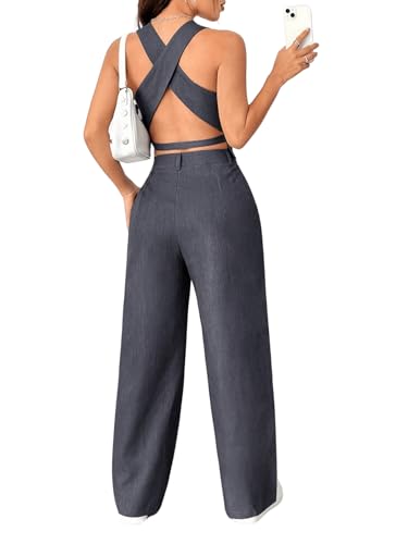 Chic and Confident: The Sleeveless Blazer and Pants Set in Light Grey - Image 2