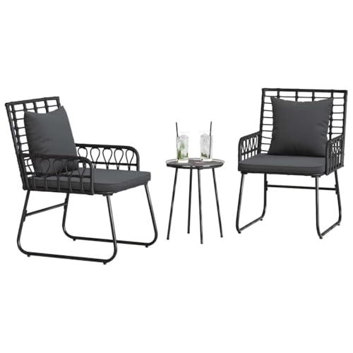 Coussins en polyester anthracite et structure noire pour cet ensemble repas de jardin