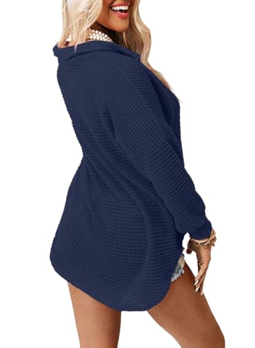 Image of Beaully Womens Waffle Knit Long Sleeve Button Down Shirts Casual Lightweight Shacket Dressy Blouses Tops