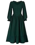 kleid landhausstil 【Feature】:Damen Vintage Mittelalter Kleider Langarm A-Linie Midi Quadratischer und V-Ausschnitt Partykleid. Dieses Kleid ist sehr exquisit und stilvoll mit bequemem Stoff, perfekt für Sie, die Retro-Stil mögen.