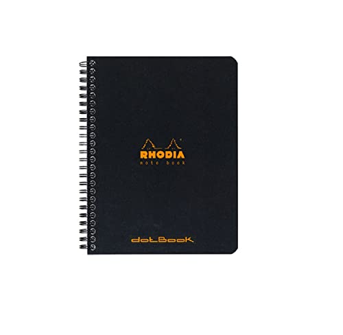 RHODIA 193439C, Spiral Notebook (Full Binding) Black Notebook, A5+, Dot Dot Lines, 160 Detachable Pages