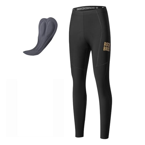 ROCKBROS Men's Cycling Pants Winter Bike Pants Padded Fleece Lined Cycling Tights for Mountain Road Dirt Bike Riding Running Black